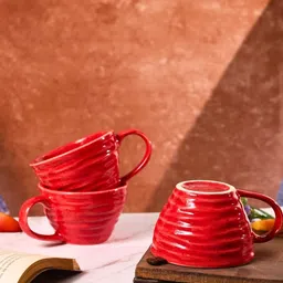 WEAVING HOMES Red & Purple Textured Ceramic Glossy Mugs Set of Cups and Mugs image 3