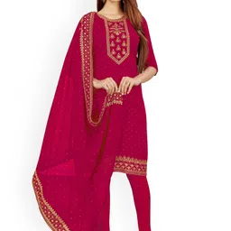 HERE&NOW Floral Embroidered Silk Georgette Unstitched Dress Material-picture-27