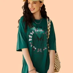 Christy World Women Graphic Printed Round Neck Oversized T-shirt-image-6