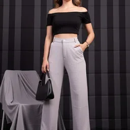 HIGH BUY Women Tailored Straight Fit High-Rise Trousers-image-94