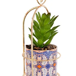 Myntra Elegant Homes Green Artificial Plant with Ceramic Planter & Basket image 4
