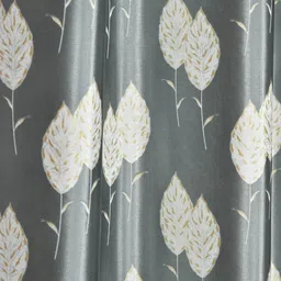 LUZDECOR White & Grey Floral Printed 2 Pieces Window Room Darkening Eyelet Curtains image 4