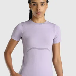 Musclemind Women Solid Round Neck Slim Fit T-shirt-picture-3