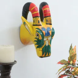 ons interior industry Yellow Deer Sclupture Mango Wood Wall Mask-picture-37