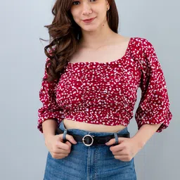 fuchsia PRETTY LOVING THING Women Floral Printed Pure Cotton Blouson Crop Top-picture-11
