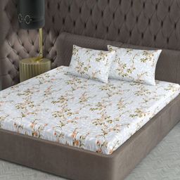 Divine Casa Grey & Rose Floral 200 TC King Bedsheet with 1 Pillow Covers-picture-25