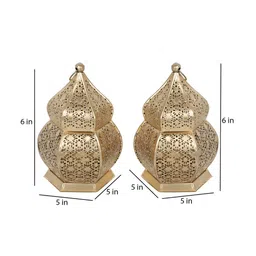 Amaya Decors 2 Pieces Gold-Toned Hanging Hut Lantern Tealight Candle Holders image 3