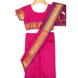 LITTLE GINNIE Woven Design Zari Silk Blend Kanjeevaram Saree-picture-43