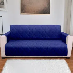 Cortina Blue 6 Pieces Velvet 3 Seater Reversible Sofa Cover With Arms image 3