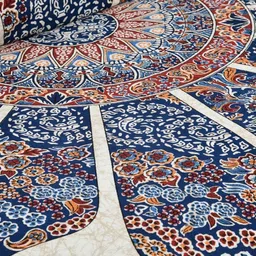 BED-SHEET.COM Blue & Beige Floral Printed 260 TC Cotton King Bedsheet Set 2.54 m x 2.74 m image 4