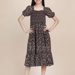 Pinly Floral Print Puff Sleeve Crepe Fit & Flare Midi Dress-picture-16