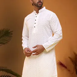 Jompers Men Embroidered Mandarin Collar Cotton Kurta image 2