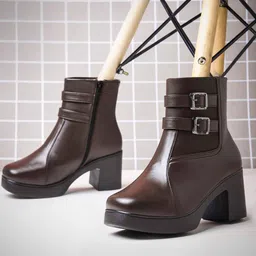 Froh Feet Women Round Toe Double Buckle Block Heel Ankle Boots-image-42