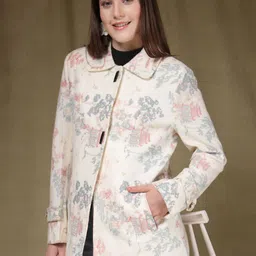 Thirty Threads Plus Size Floral Printed Single-Breasted Long Overcoat image 3