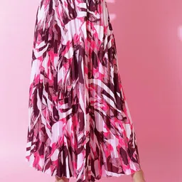 LookShine Printed A-Line Pleated Flared Maxi Skirt-image-47