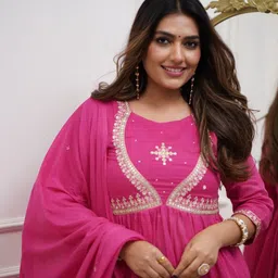 SWEETPEL Women Embroidered Sequinned Kurta & Trouser With Dupatta image 5