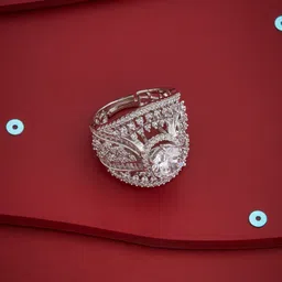 Kushal's Fashion Jewellery White Rhodium-Plated Party Zircon Finger Ring-picture-16