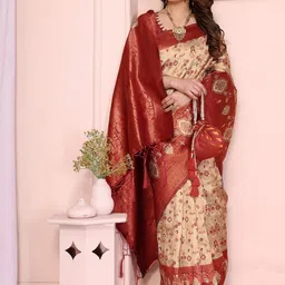 WOVENSTOCK Ethnic Motifs Zari Art Silk Handloom Kanjeevaram Saree image 4