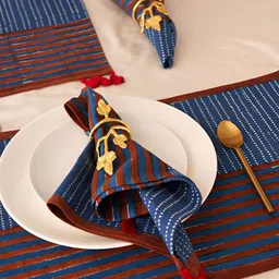 JAYPORE 4-Pcs Blue & Red Striped Cotton Rectangle Table Placemats-picture-24
