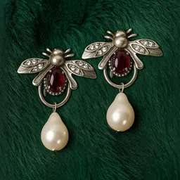 Nui Artificial Stones Studded & Beaded Korean Animal Shaped Drop Earrings-image-8