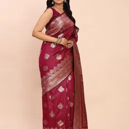Mitera Ethnic Motifs Woven Design Zari Designer Banarasi Saree With Blouse Piece image 3