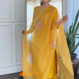 URMIR FASHION Women Floral Embroidered Regular Thread Work Kurta with Trousers & With Dupatta image 5