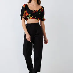 IX IMPRESSION Animal Print Puff Sleeve Blouson Crop Top image 5