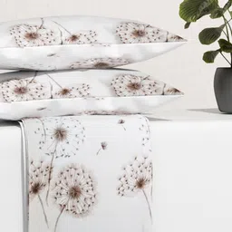 Florida Camel Brown & White Floral 160 TC Bedsheet with 2 Pillow Covers image 2