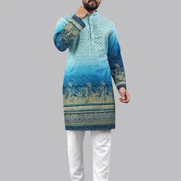 HERE&NOW Men Geometric Printed Thread Work Kurta-picture-36
