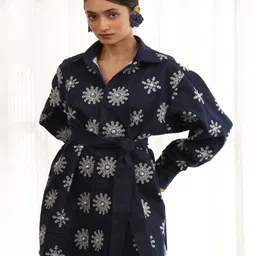 Tasya India Embellished Print Denim Fit & Flare Dress image 1