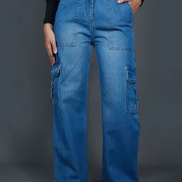 Chemistry Women Comfort Regular Fit High-Rise Light Fade Cargo Jeans-image-72