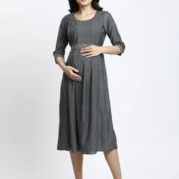 MORDEN MUSE Embroidered Belt Maternity A-Line Kurta With Nursing Zippers image 3