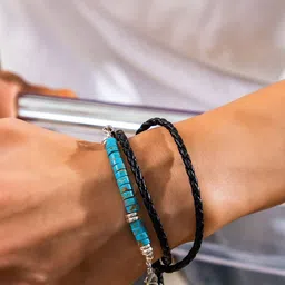 StyleCast x Revolte Men Turquoise Wraparound Bracelet image 5