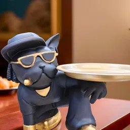 White Mango Decor Black & Gold-Toned Cat Butler Showpiece-image-2