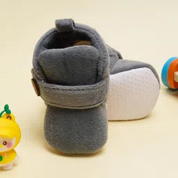 NESKA MODA Kids Round Toe Lightweight Hook & Loop Cotton Booties with Pair Long Socks image 5