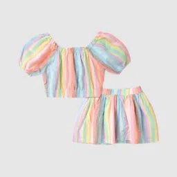 GAP Girls Rainbow Striped Skater Pure Cotton A-Line Skirt-image-30