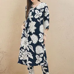 Indo Era Women Floral Printed Regular Kurta with Trousers image 5