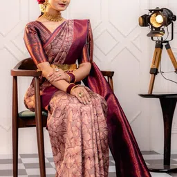 oxalis Woven Design Zari Pure Silk Banarasi Saree With Blouse image 2