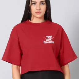 Besick Women Typography Printed Boxy Cotton T-shirt-picture-22