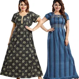 Inner Beats Women Pack Of 2 Multicoloured Cotton Blend Nightdress-picture-28
