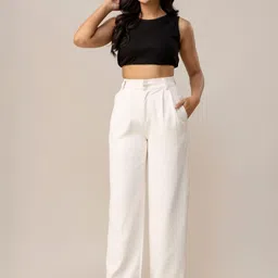 SwagSanskriti Women Solid Loose Fit Wrinkle Free Pleated Trousers-picture-39