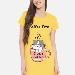 FFLIRTYGO Women Printed Pure Cotton T-Shirt Nightdress-image-69