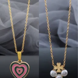 Birado Jewellery Set Of 2 Stainless Steel Gold-Plated Beaded Minimal Necklace With Chain-image-48