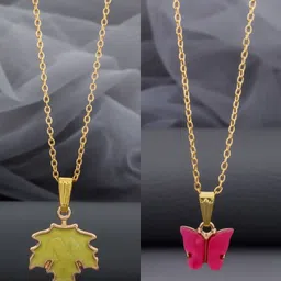 Birado Jewellery Set Of 2 Stainless Steel Gold-Plated Enamelled Necklace-picture-15