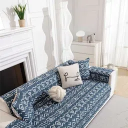 HOMETHREADS Navy Blue & Navy Blue Printed Sofa Cover image 4