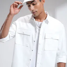 LOCOMOTIVE Men Oversized Fit Spread Collar Textured Casual Shirt image 5