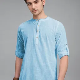 Navkanj Band Collar Roll-Up Sleeves Straight Short Kurta-picture-12