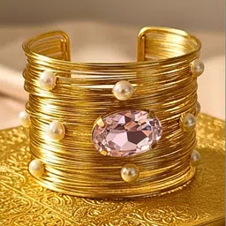 MANSIYAORANGE Women Crystals Handcrafted Gold-Plated Cuff Bracelet-picture-27