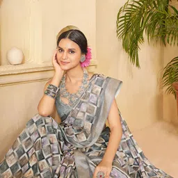 Garden Vareli Checked Printed Saree with Zari Border image 5
