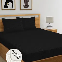 WEAVE AND DECOR Black Striped 300 TC King Bedsheet with 2 Pillow Covers image 2